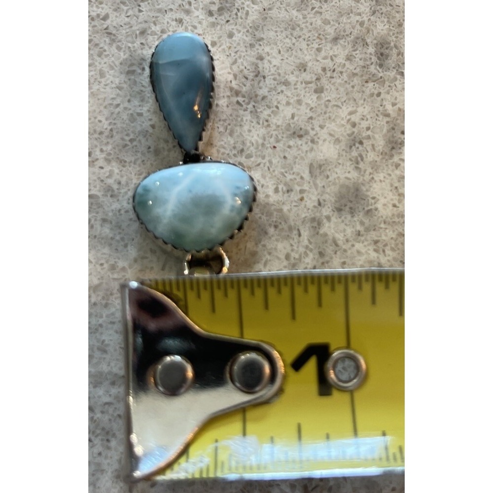 Sterling Silver 925 2 Blue Aqua Larimar Stones Mushroom Top Pendant Solid Back - Picture 7 of 8